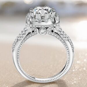 Certified 2 Carat Moissanite Ring Round Cut Solitaire Ring 925 Sterling Silver​